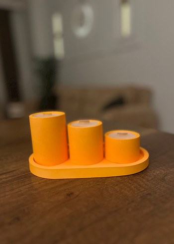 Turuncu 3'lü dekoratif mum Seti - Görsel 2