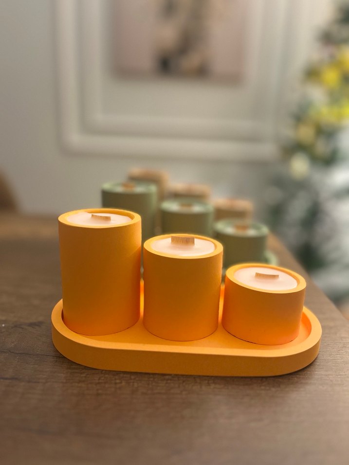 Turuncu 3'lü dekoratif mum Seti - Görsel 3