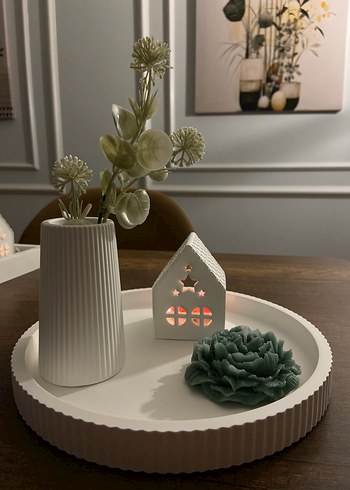 Beyaz Dekoratif Tepsi ve Mumluk Seti - Görsel 2