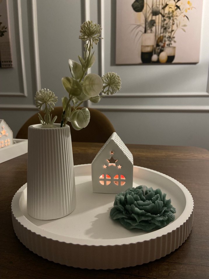 Beyaz Dekoratif Tepsi ve Mumluk Seti - Görsel 2