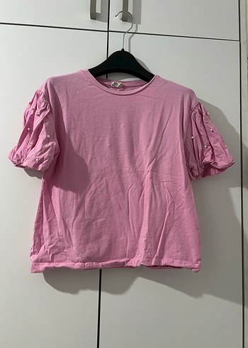 Düğmeli Kısa Kollu Pembe Kız Tişörtü