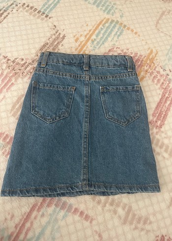 Düğmeli Mavi Kot Mini Etek - Görsel 3