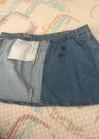 Düğmeli Mavi Kot Mini Etek - Görsel 2