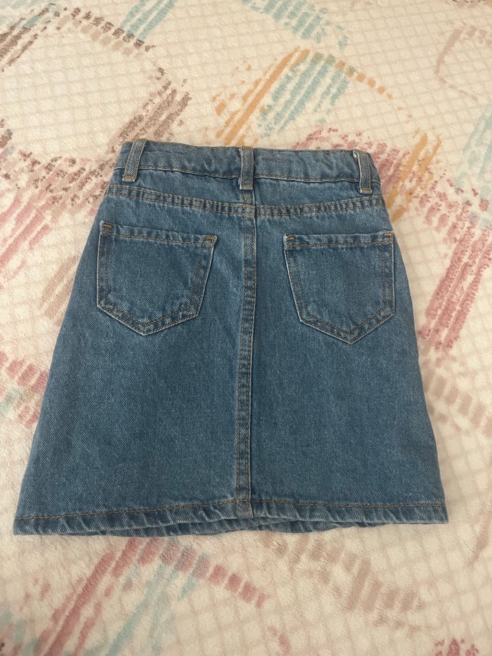 Düğmeli Mavi Kot Mini Etek - Görsel 3