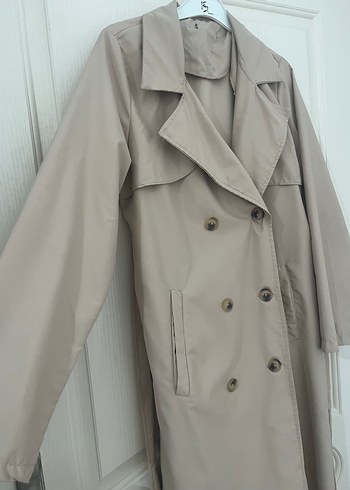 Bej Kadın Uzun Trençkot Düğmeli - Görsel 3