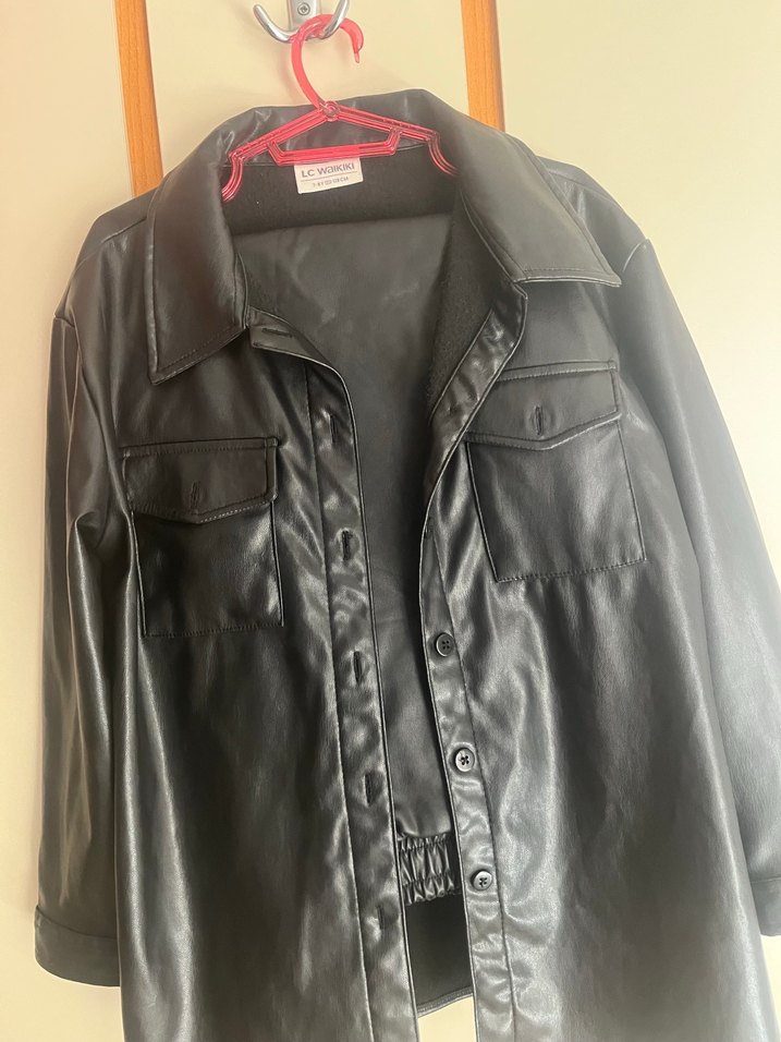 Düğmeli Siyah kız çocuk Deri takım - Görsel 2