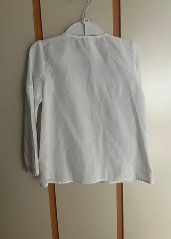 Kız Çocuk Beyaz Uzun Kollu Keten Gömlek - Görsel 3