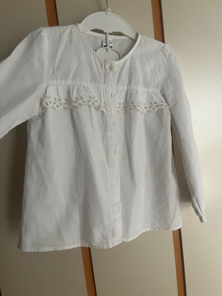 Kız Çocuk Beyaz Uzun Kollu Keten Gömlek - Görsel 2