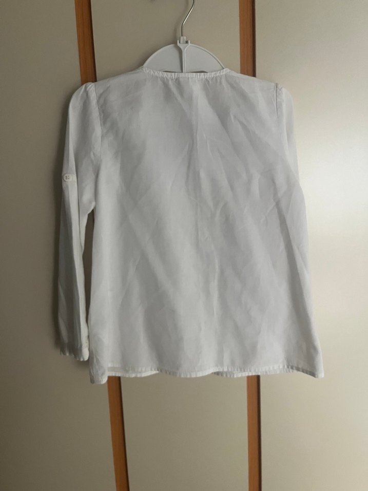 Kız Çocuk Beyaz Uzun Kollu Keten Gömlek - Görsel 3