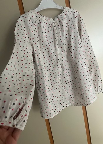 Puantiye Desenli Keten Uzun Kollu Kız Bluzu - Görsel 3