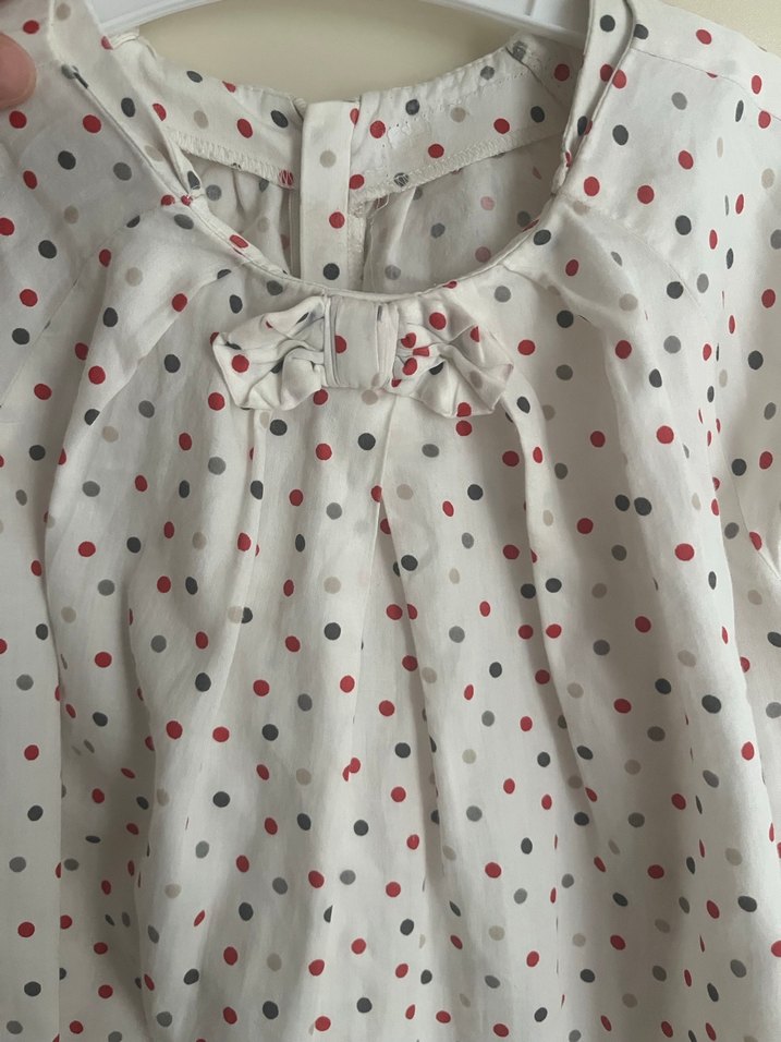 Puantiye Desenli Keten Uzun Kollu Kız Bluzu - Görsel 2