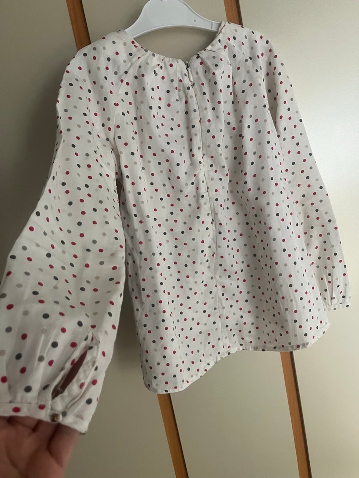 Puantiye Desenli Keten Uzun Kollu Kız Bluzu - Görsel 3