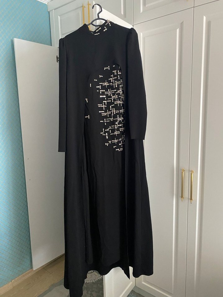 Siyah Baskılı Uzun Kollu Kadın Elbise - Görsel 2