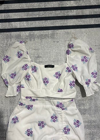 Mor Nakışlı Mini Elbise Takım - Görsel 4