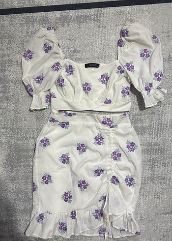 Mor Nakışlı Mini Elbise Takım - Görsel 5