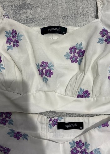 Mor Nakışlı Mini Elbise Takım - Görsel 2