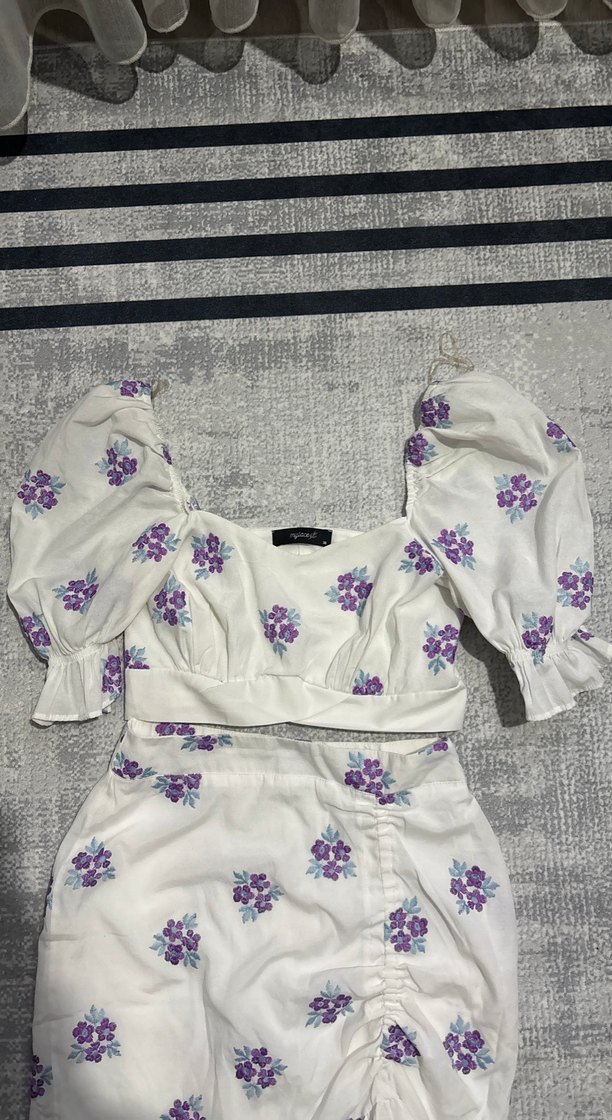 Mor Nakışlı Mini Elbise Takım - Görsel 4