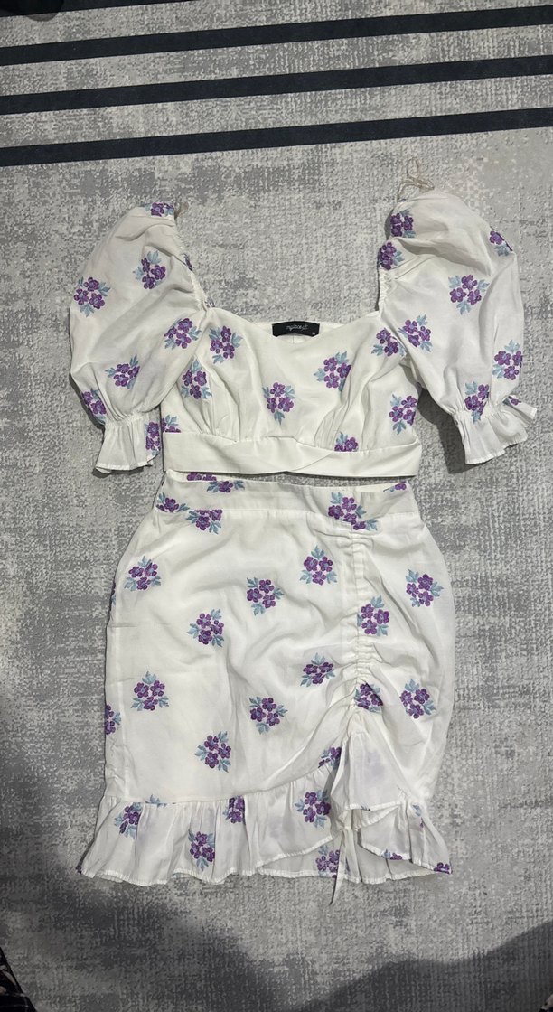 Mor Nakışlı Mini Elbise Takım - Görsel 5