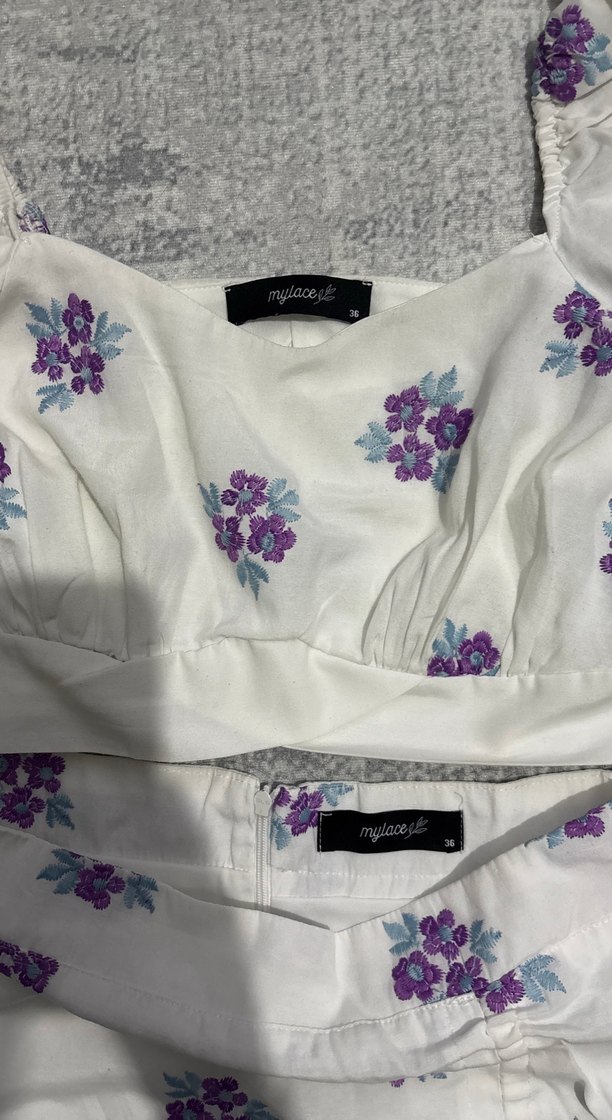 Mor Nakışlı Mini Elbise Takım - Görsel 2