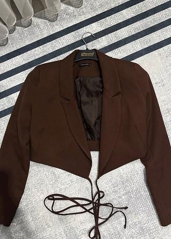 Bağlamalı kahverengi blazer ceket