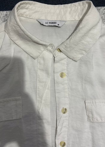 Beyaz Kısa Kollu Keten Gömlek - Görsel 2