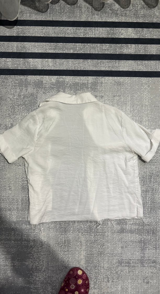 Beyaz Kısa Kollu Keten Gömlek - Görsel 3