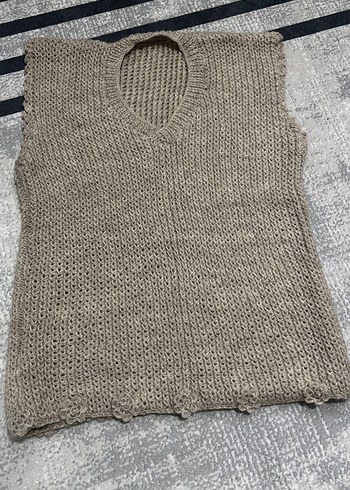 Bej V Yaka Örgü Kadın Süveter - Görsel 7