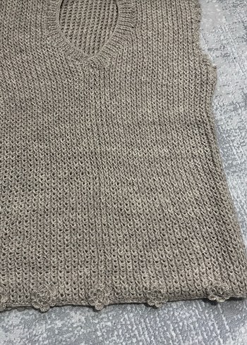 Bej V Yaka Örgü Kadın Süveter - Görsel 6