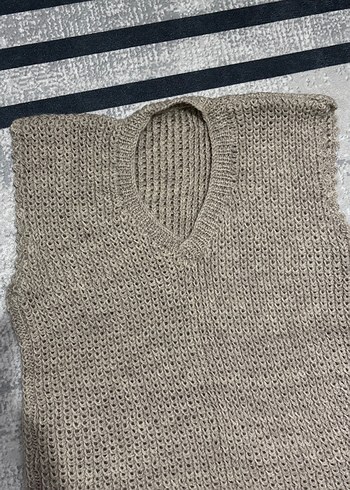 Bej V Yaka Örgü Kadın Süveter - Görsel 2