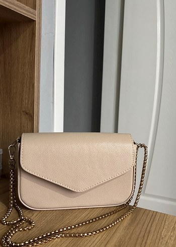 Bej Zincir Detaylı Deri Kadın Çanta - Görsel 5