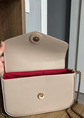 Bej Zincir Detaylı Deri Kadın Çanta - Görsel 4