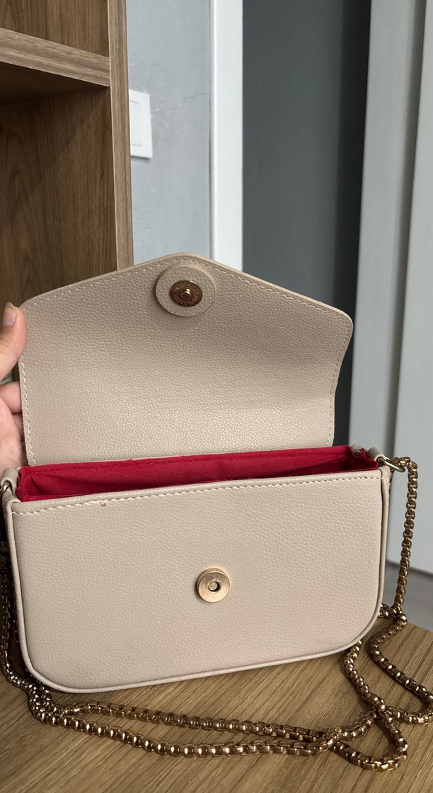 Bej Zincir Detaylı Deri Kadın Çanta - Görsel 4