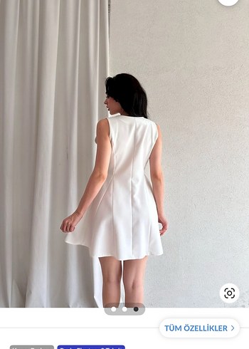 Düğmeli Beyaz Kadın Elbise - Görsel 4