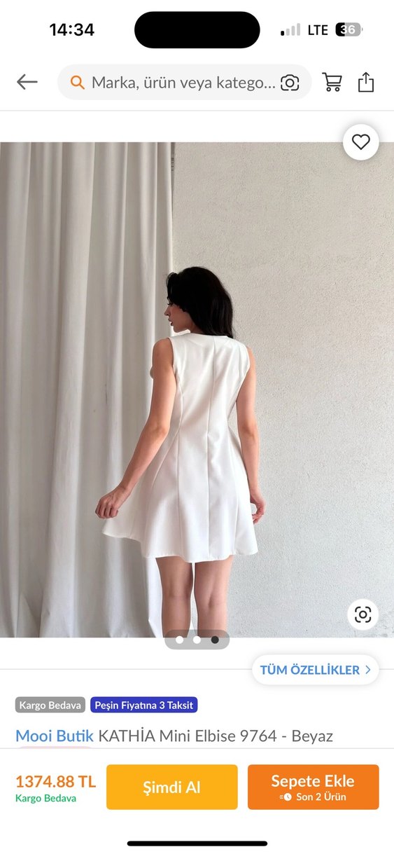 Düğmeli Beyaz Kadın Elbise - Görsel 4