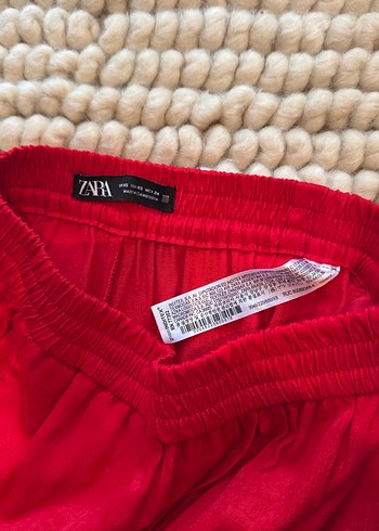 Zara Zara Parlak Kırmızı Salaş Kadın Saten Pantolon