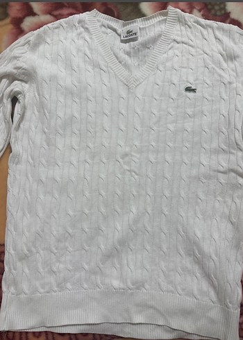 Beyaz V Yaka Örgü lacoste Kazak
