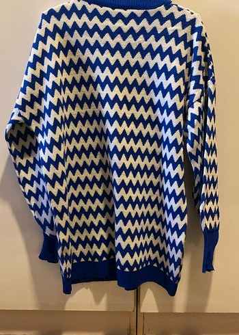 Mavi Zigzag Desenli Uzun Kollu Triko Kazak - Görsel 3