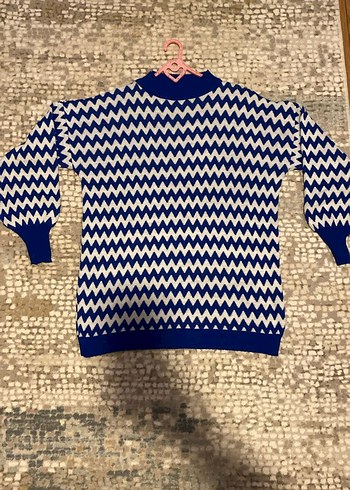 Mavi Zigzag Desenli Uzun Kollu Triko Kazak - Görsel 2