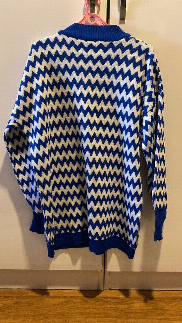 Mavi Zigzag Desenli Uzun Kollu Triko Kazak - Görsel 3