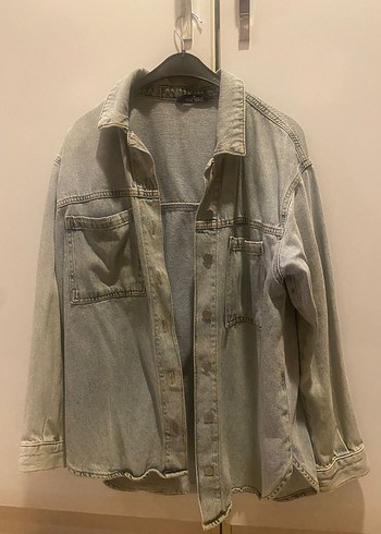 Gri Kadın Denim Ceket Düğmeli Rahat Kesim - Görsel 2