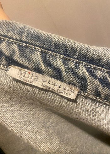 Gri mavi karisik renkli.Düğmeli Rahat Kesim Kadın Denim Ceket - Görsel 3