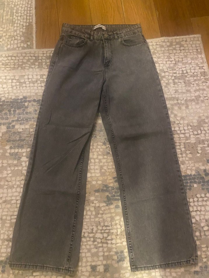 Gri Bol Kesim Midi Kadın Jean - Görsel 3