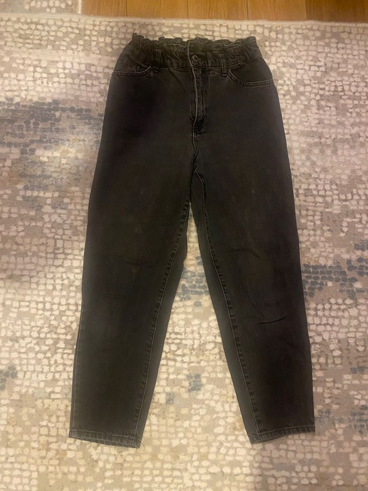 Siyah Bol Kesim Midi Kadın Denim Pantolon - Görsel 2