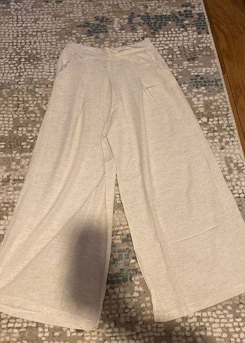 Bej Kadın Keten Rahat Kesim Pantolon - Görsel 2