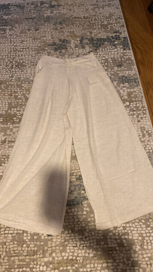 Bej Kadın Keten Rahat Kesim Pantolon - Görsel 2