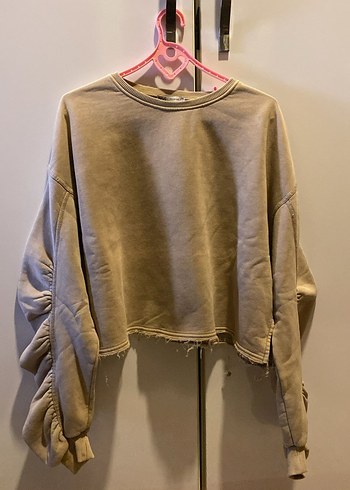 Bej Kadın Keten Sweatshirt - Görsel 2