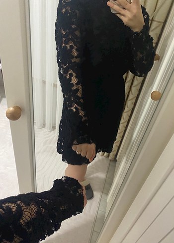 Siyah Dantel Detaylı Gotik Mini Elbise - Görsel 2