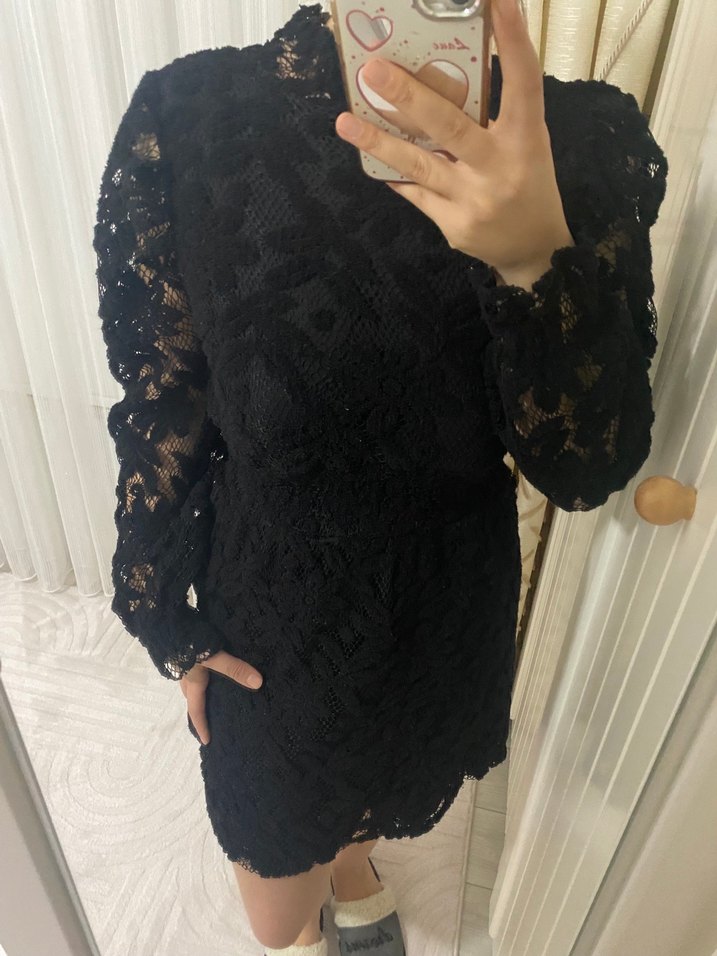 Siyah Dantel Detaylı Gotik Mini Elbise - Görsel 3