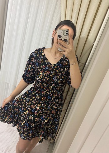 Bohem V Yaka Midi Elbise - Görsel 2