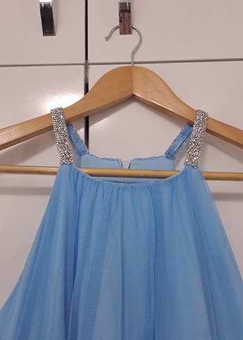 Bebek mavisi halter yaka abiye elbise - Görsel 5